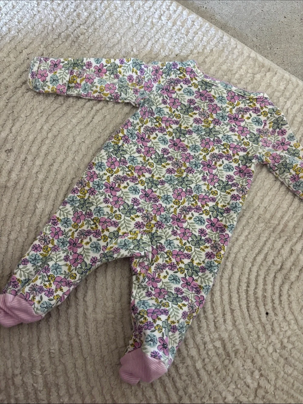 Carter's Pink & Green Floral Heart Zip-Up Footed One-Piece